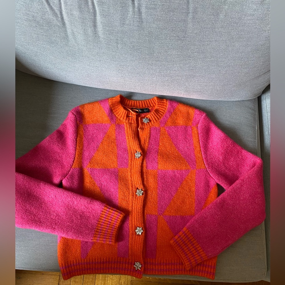 Mango Vibrant Pink and Orange Cardigan